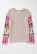 Color Block Round Neck Long SleeveSweater