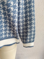 Houndstooth Pattern V-Neck Button-Up Cardigan