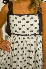 Bow Knot Color Contrast Trim Knotted Shoulder Mini Dress