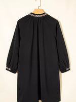 Contrast Trim Bracelet Sleeve Shift Mini Dress