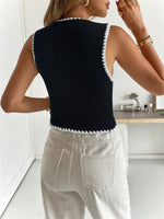 Contrast Trim Button Up Sweater Vest