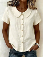 Peter Pan Collar Pearl Button Short Sleeve Shirt
