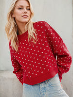 Heart-Patterned Round Neck Sweater