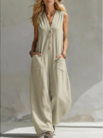 Full Size V-Neck Sleeveless Wide-Leg Jumpsuit Plus Size