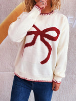 Bow Pattern Round Neck Sweater