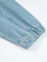 Elastic Edge Collared Zip Up Denim Jacket With Pocket
