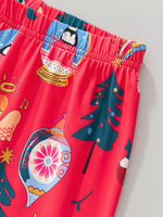 Children's Christmas Print Round Neck Top and Pants Pajama Set