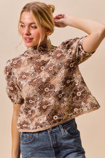 SO ME Texture Floral Mesh Top With Back Button Closure