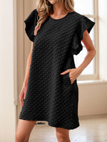 Textured Ruffle Sleeve Casual Summer Dress