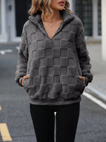 Cozy Checkered Fleece Quarter Zip Sweatshirt