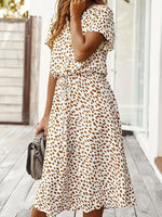 Printed Short Sleeve Midi Dress