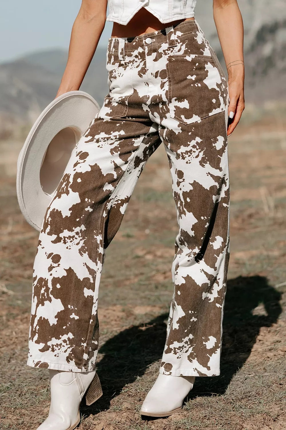 Abstract Pattern Regular Fit Full-Length Western Style Jeans