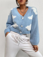 Contrast Cloud Pattern Cropped Button-Up Cardigan