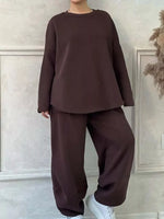 Full Size Oversized Round Neck Top and Pants Set Plus Size