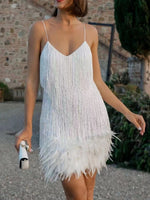 Full Size Sequin Fringe V-Neck Mini Dress Plus Size