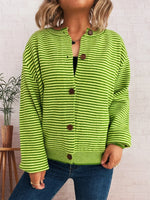 Striped Button Up Long Sleeve Cardigan