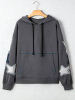 Star Patchwork Contrast Stitching Mineral Wash Kangaroo Pocket Hoodie