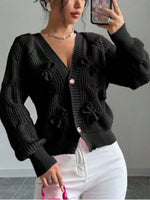 Bow Cable Knit V-Neck Cardigan