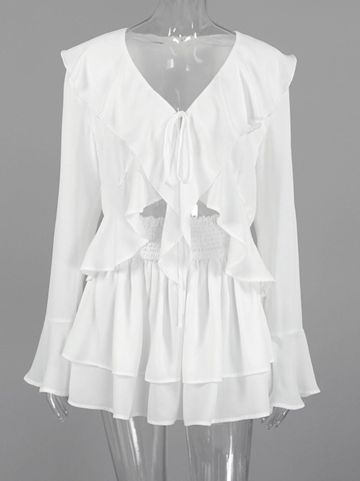 Ruffle Trim Top and Skirt Two-Piece Set