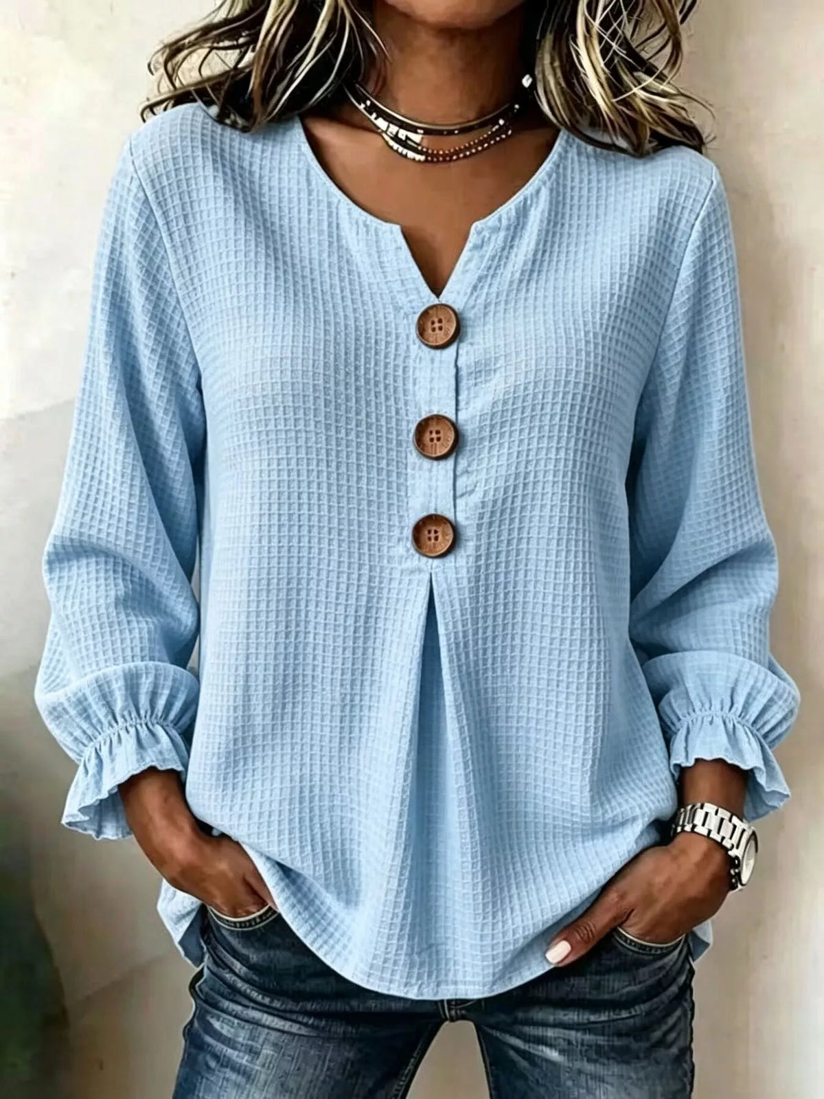 Waffle Knit Long Sleeve Top