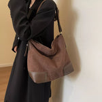 Suede Tote Bag with Leather Trim