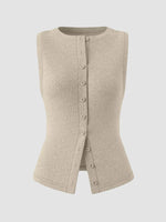Ribbed Button-Front Sleeveless Tank