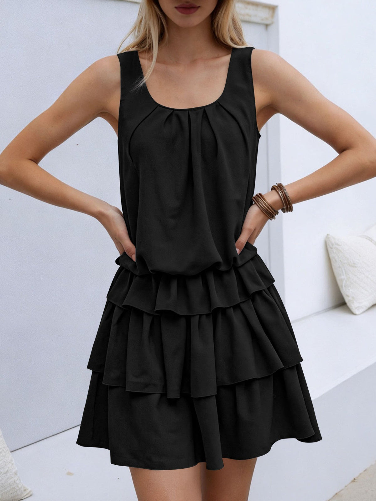 Sleeveless Ruffle Layered Mini Dress