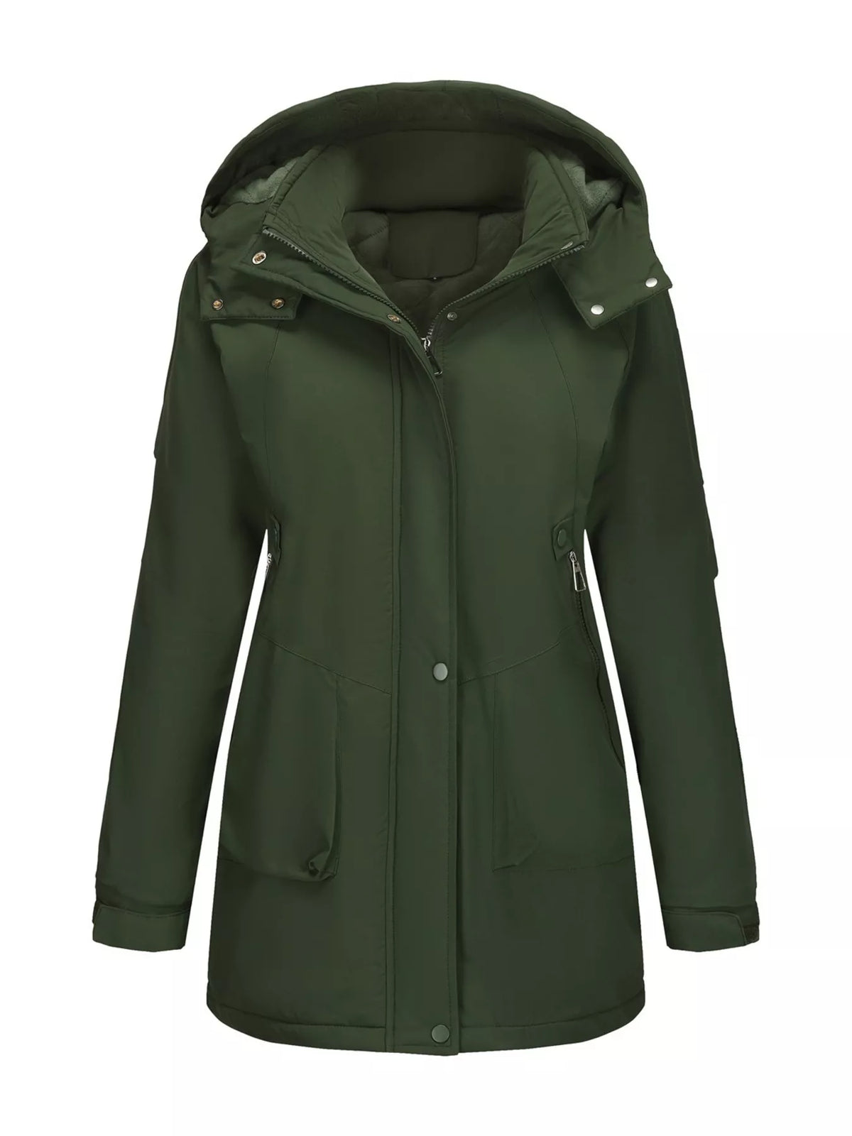 Full Size Hooded Mid-Length Windproof Outerwear Plus Size