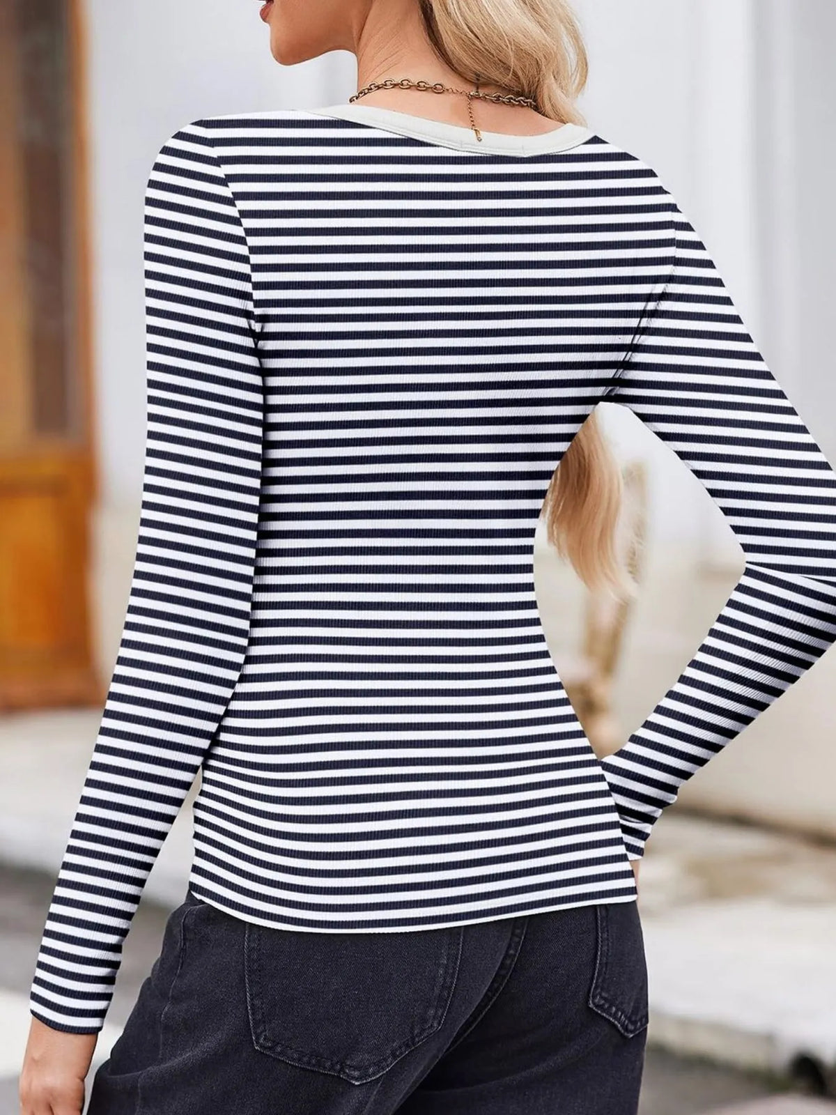 Striped Long Sleeve Scoop Neck T-Shirt