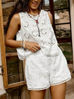 Eyelet Embroidered Tank and Shorts Set