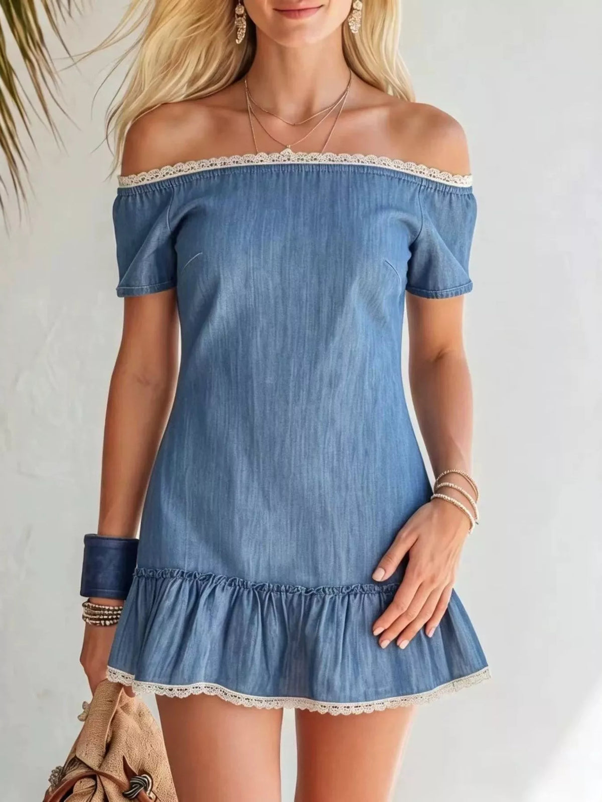 Lace Detail Off Shoulder Mini Dress