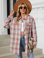 Plaid Collared Neck Long Sleeve Shirt