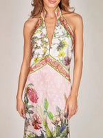 Printed Halter Neck Backless Maxi Dress