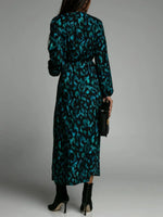 Printed Surplice Long Sleeve Midi Dress