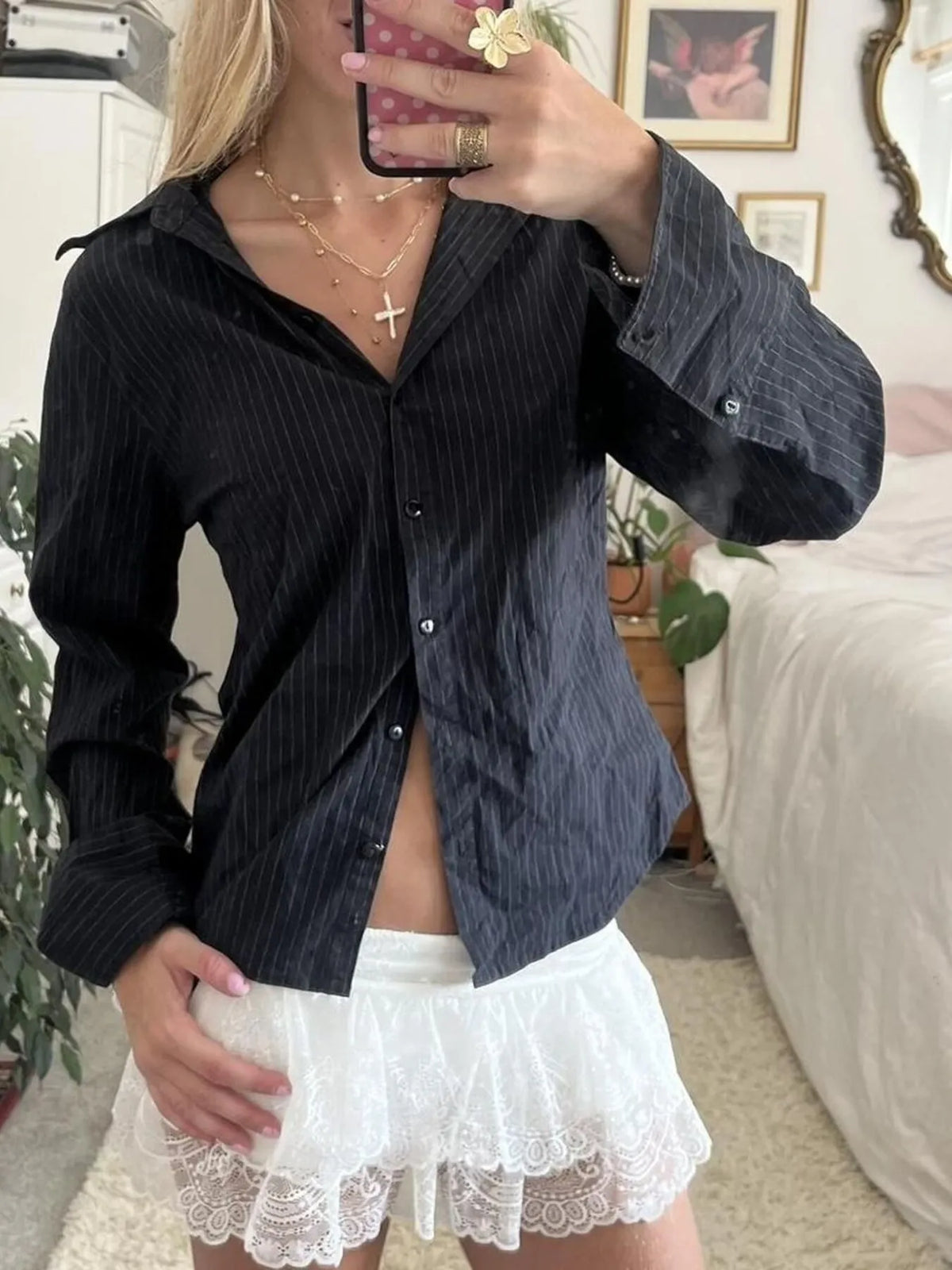 Printed Button-Down Long Sleeve Shirt