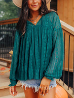 Lace Tie Neck Long Sleeve Blouse