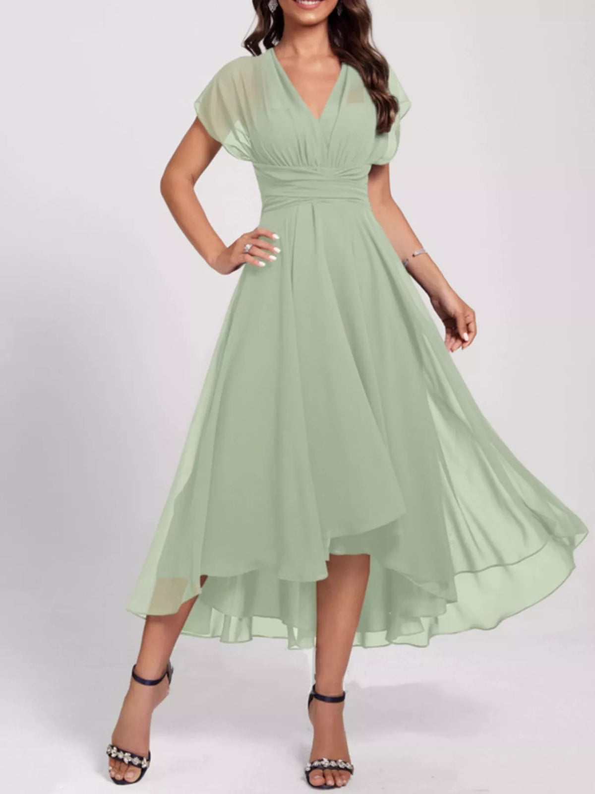 Ruched A-Line Midi Dress