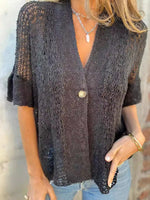 Full Size One Button Half Sleeve Cardigan Plus Size