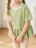 Children's Striped Flower Applique Top and Pants Set