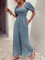 Printed Square Neck Puff Sleeve Jumpsuit