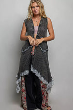 POL Vintage Wash Ruffled Crochet Vest Cardigan