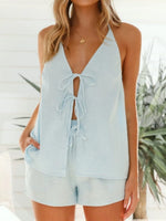 Tied Front Halter Neck Top and Shorts Set