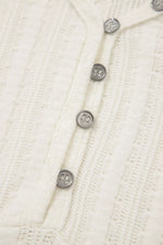 Ribbed Knit Button Detail V-Neck T-Shirt