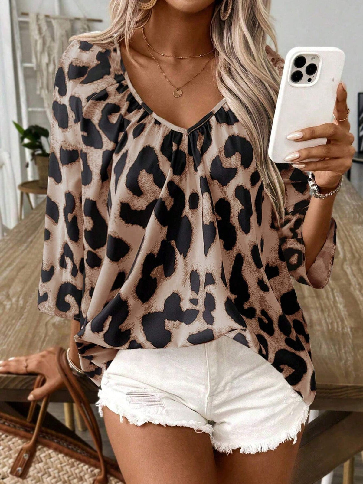 Leopard Print V-Neck Blouse