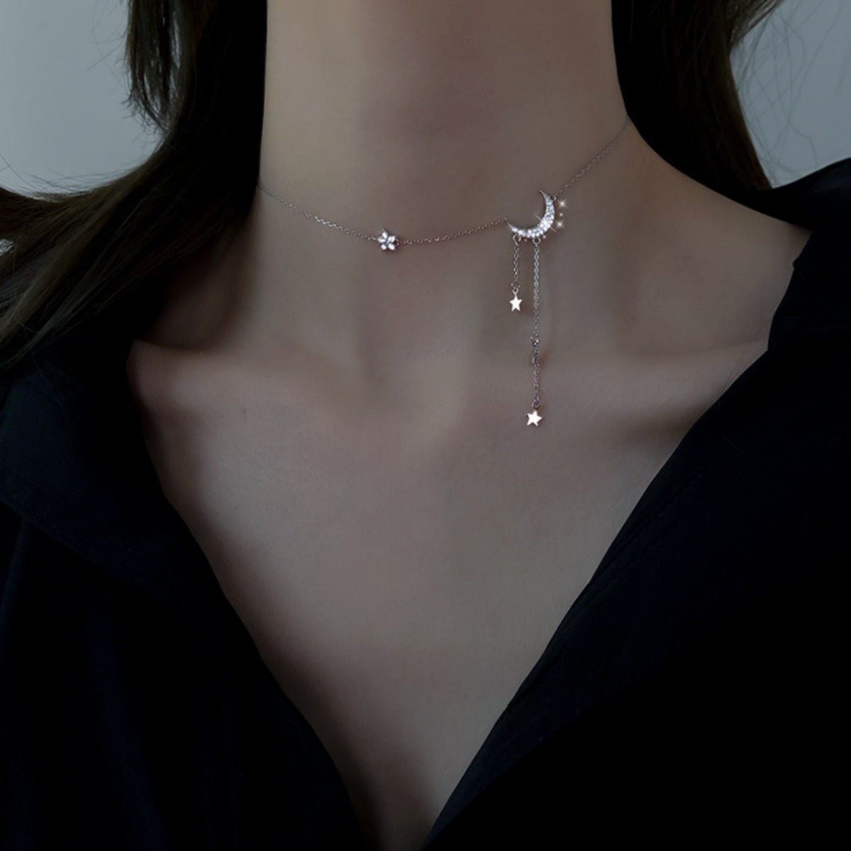 925 Sterling Silver Star Moon Necklace