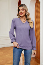 V-Neck Flounce Sleeve Blouse