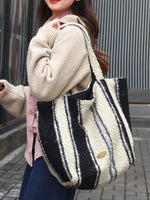 Reversible Striped Plush Tote Bag