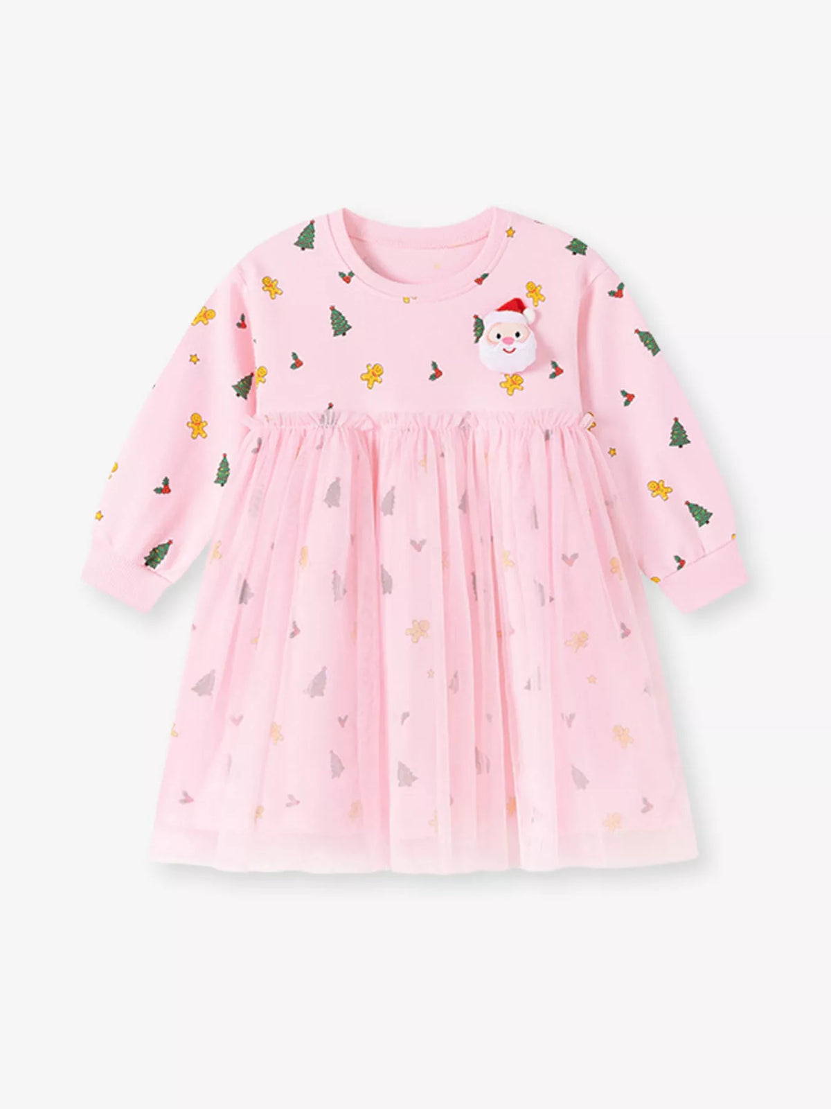 Children's Christmas Santa Claus Tulle Long-Sleeve Dress