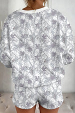 Abstract Woodland Camo Print Baggy Pullover Drawstring Shorts Set