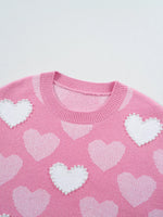 Pearled Heart Print Valentines Crew Neck Sweater